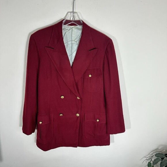 VTG 60s Coat 1960s Double Breasted Coat Blazer Wool Wine Red Gold Button M/L - Picture 2 of 7